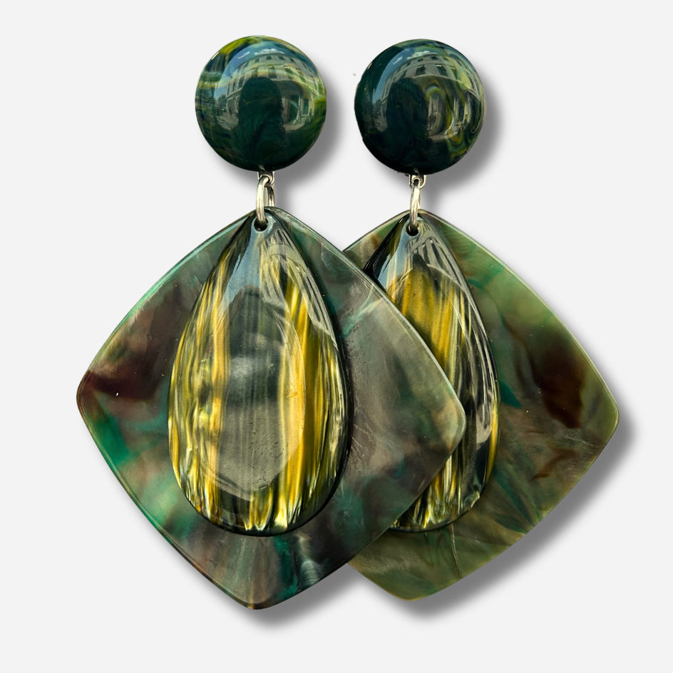 Boucles d’oreilles Losange Kaki Francine Bramli Paris
