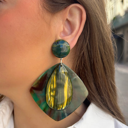 Boucles d’oreilles Losange Kaki Francine Bramli Paris
