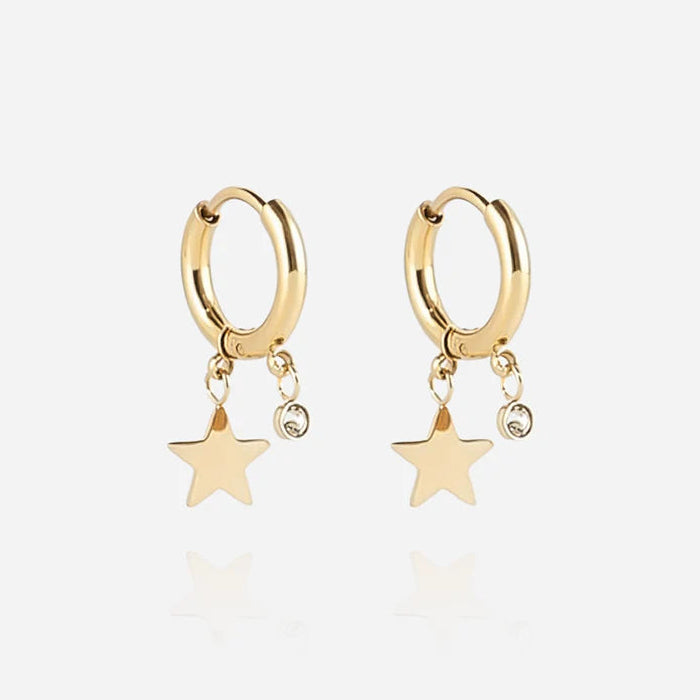 Boucles d’oreilles Lucky Star ZAG en acier inoxydable doré avec pendentif étoile et zirconium