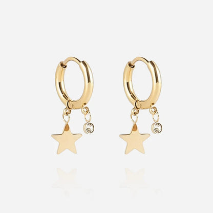 Boucles d’oreilles Lucky Star ZAG en acier inoxydable doré avec pendentif étoile et zirconium