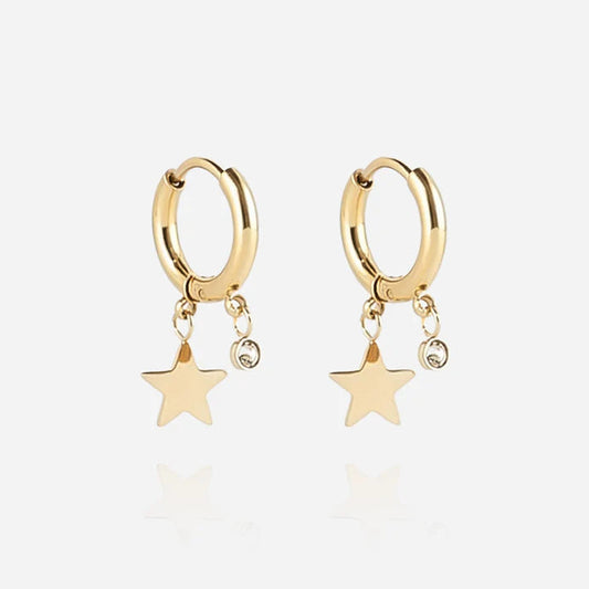 Boucles d’oreilles Lucky Star ZAG en acier inoxydable doré avec pendentif étoile et zirconium