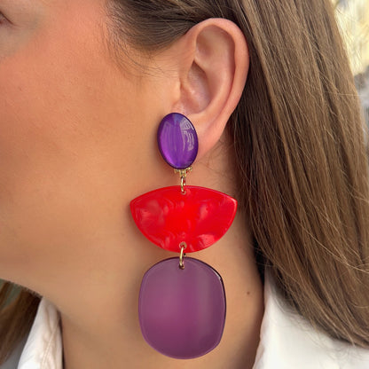 Boucles d’oreilles Luna XL rouge et violet Francine Bramli Paris
