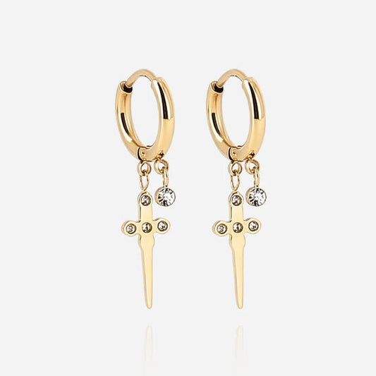 Boucles d’oreilles Magdalena ZAG en acier inoxydable doré avec pendentif croix et zirconiums