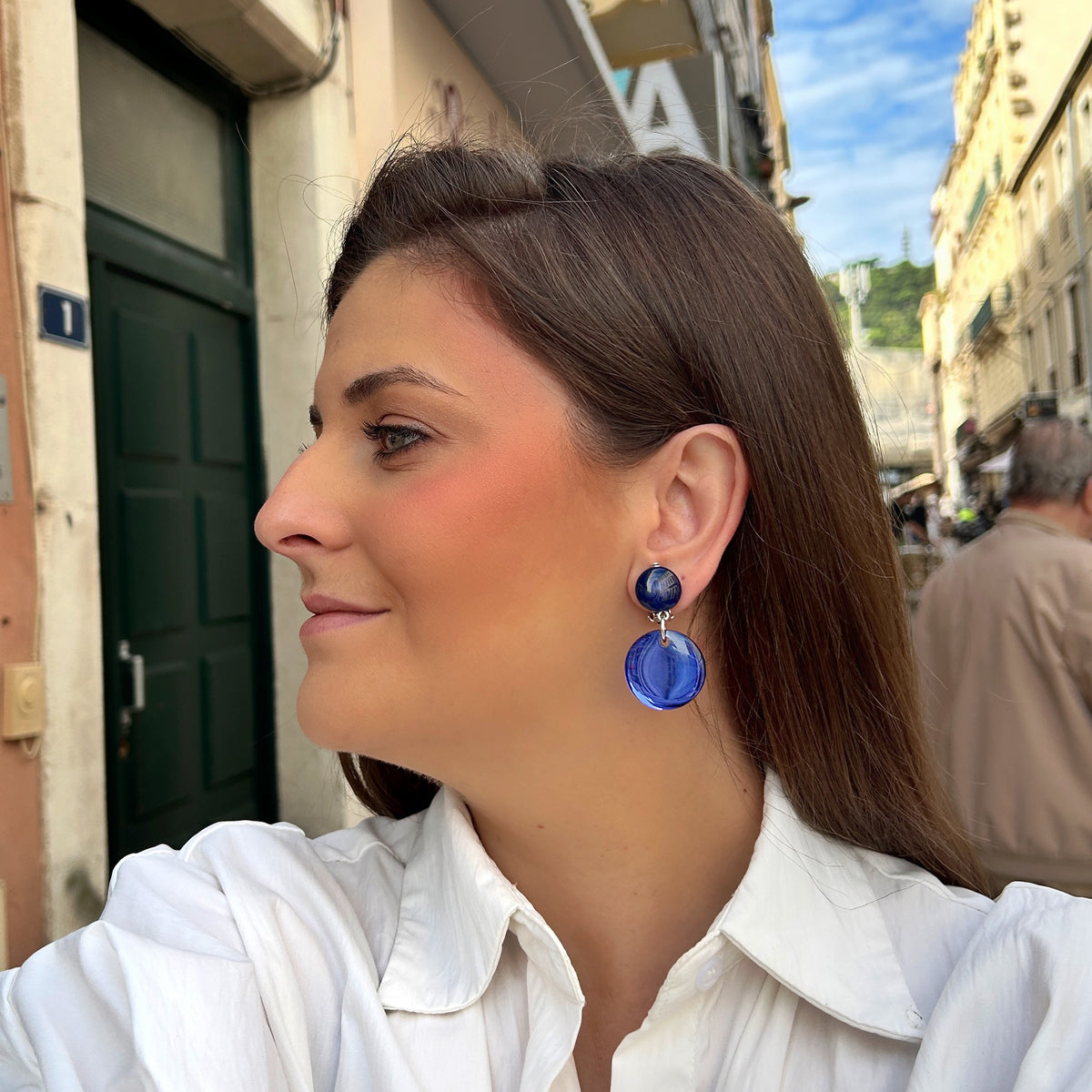 BOUCLES D'OREILLES - MAILA MIROIR BLEU XS