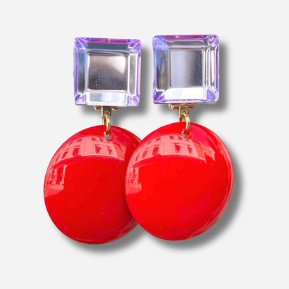 Boucles d’oreilles Maila rouge et violet Francine Bramli Paris

