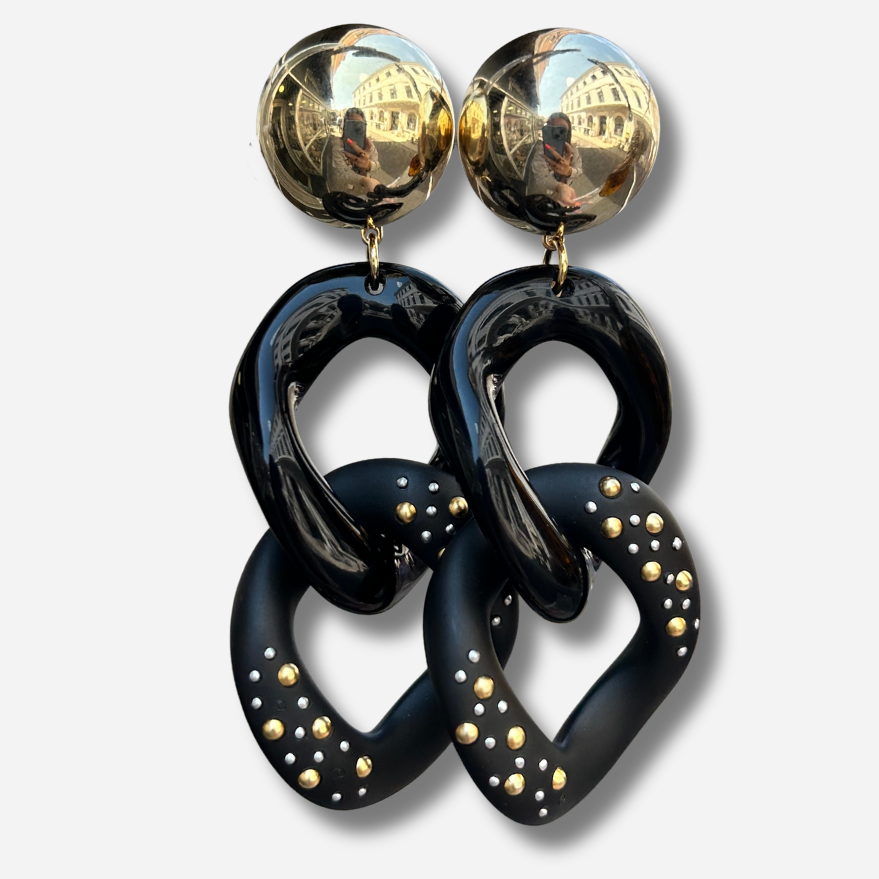 Boucles d’oreilles Maillons Clous Noir XL Francine Bramli Paris trois maillons
