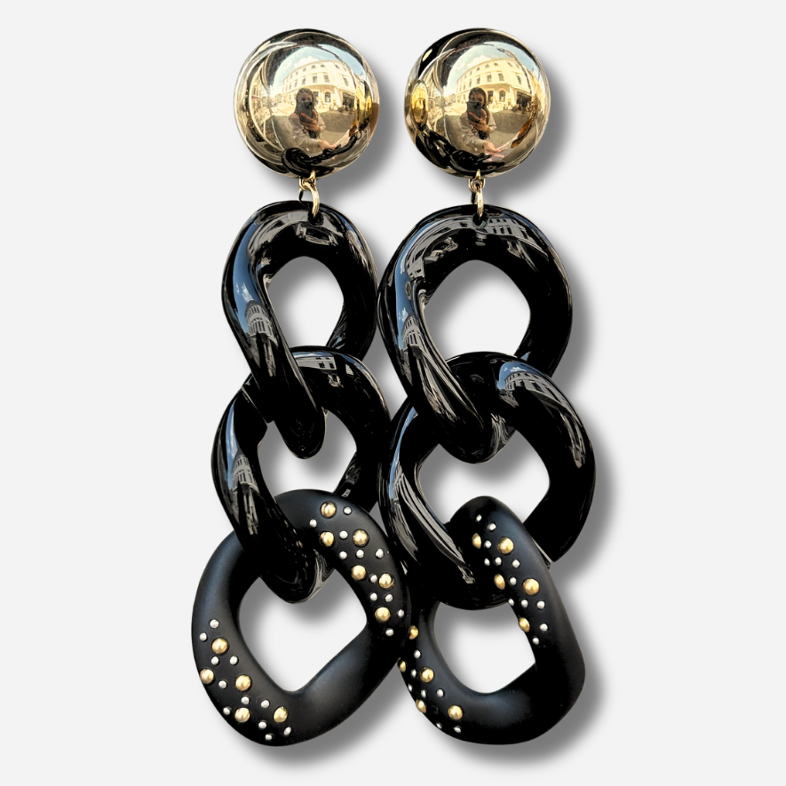Boucles d’oreilles Maillons Clous Noir XL Francine Bramli Paris trois maillons
