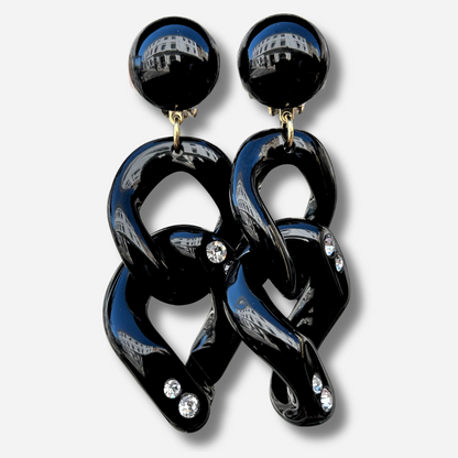 Boucles d’oreilles Maillons Strass Noir Francine Bramli Paris trois maillons
