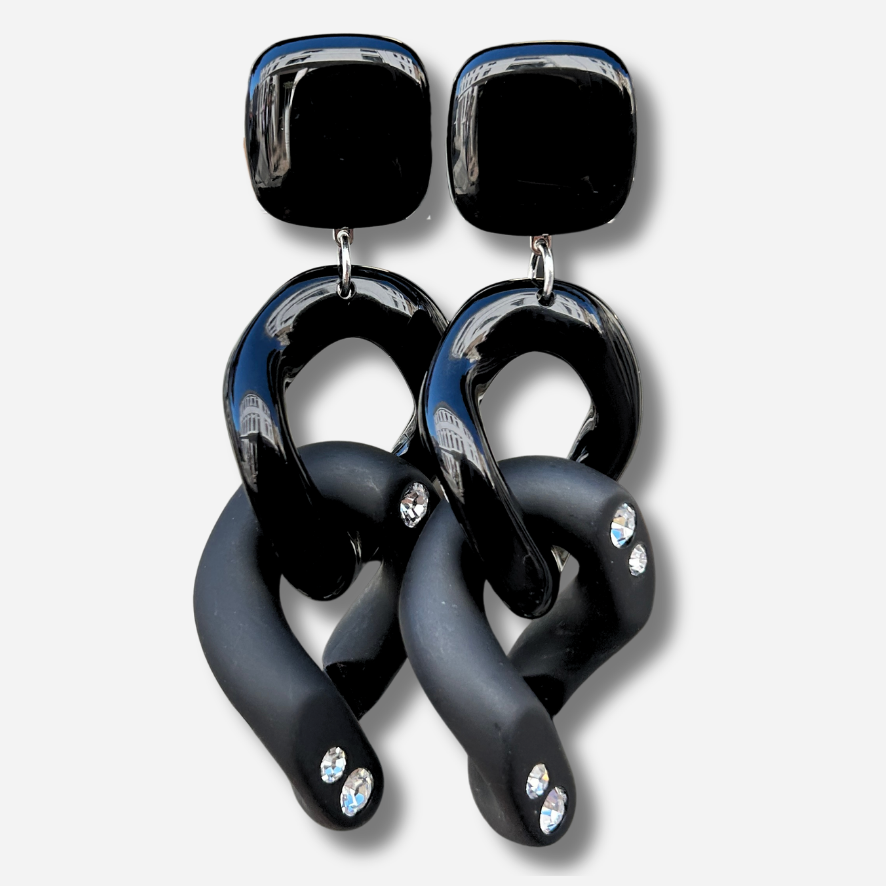 Boucles d’oreilles Maillons Strass Noir Mat Francine Bramli Paris
