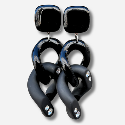 Boucles d’oreilles Maillons Strass Noir Mat Francine Bramli Paris
