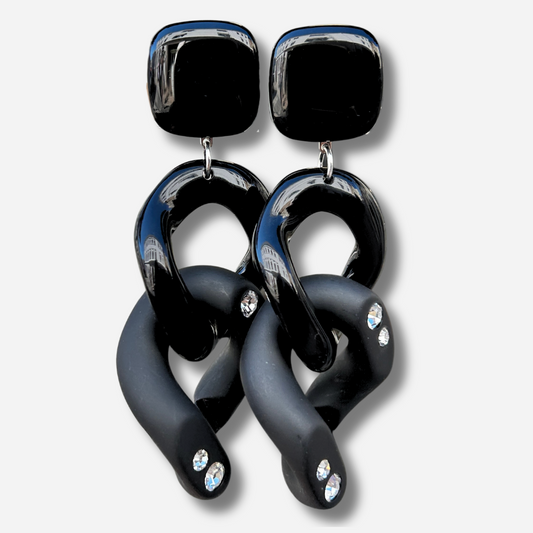 Boucles d’oreilles Maillons Strass Noir Mat Francine Bramli Paris

