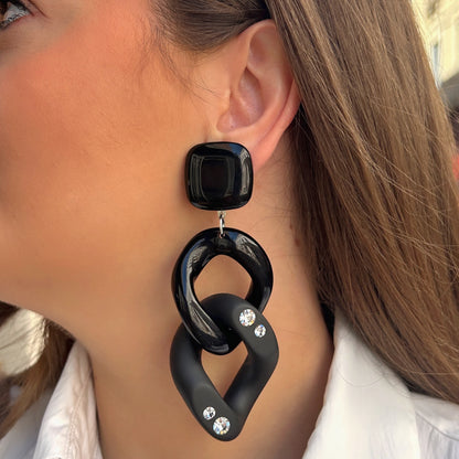 Boucles d’oreilles Maillons Strass Noir Mat Francine Bramli Paris
