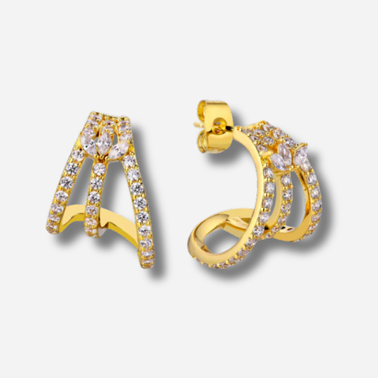 Boucles d’oreilles Malia Mya Bay dorées avec design graphique serti de strass