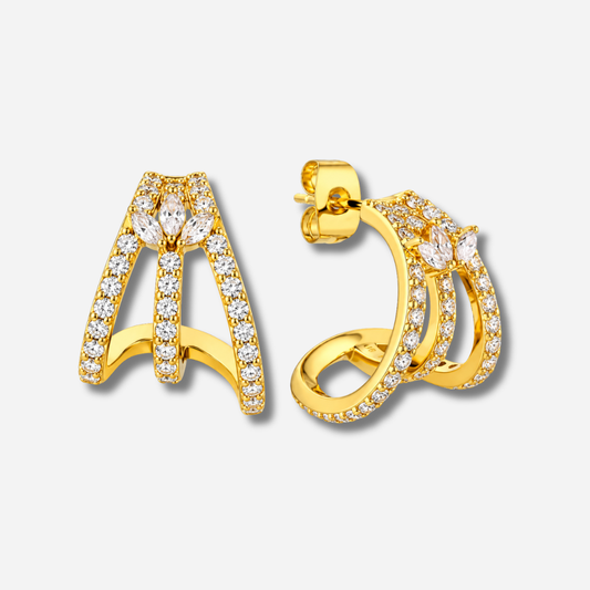 Boucles d’oreilles Malia Mya Bay dorées avec design graphique serti de strass