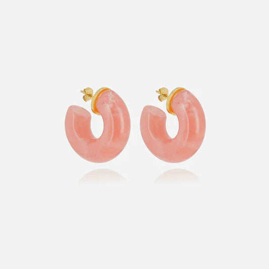Boucles d’oreilles Marble ZAG en résine marbrée rose ou brune et acier inoxydable doré