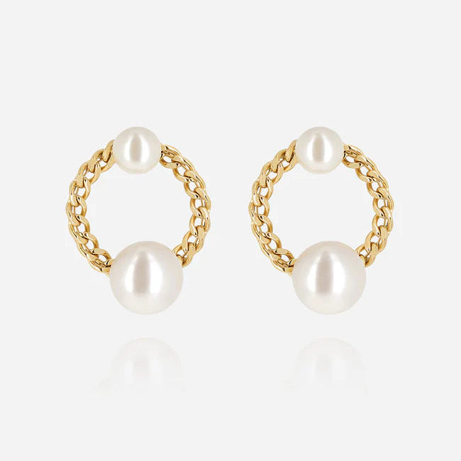 Boucles d’oreilles Marmaro ZAG en acier inoxydable doré avec perles nacrées