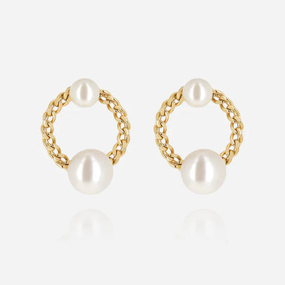 Boucles d’oreilles Marmaro ZAG en acier inoxydable doré avec perles nacrées