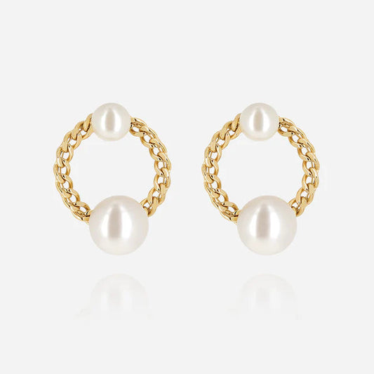 Boucles d’oreilles Marmaro ZAG en acier inoxydable doré avec perles nacrées