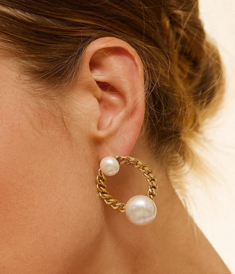 Boucles d’oreilles Marmaro ZAG en acier inoxydable doré avec perles nacrées