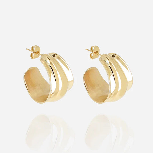 Boucles d’oreilles Melissa ZAG en acier inoxydable doré avec larges créoles sculpturales
