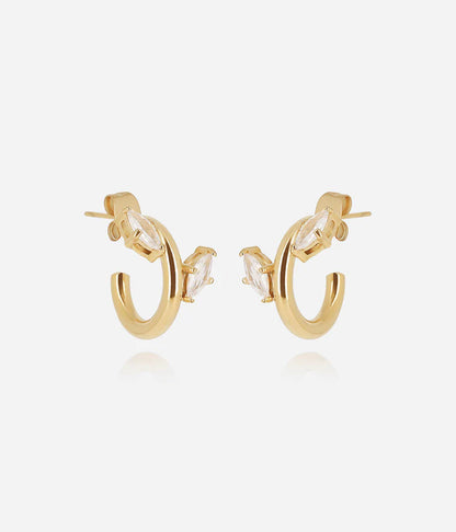 Boucles d’oreilles Mesagne Zag créoles dorées doubles avec chaîne et cristal