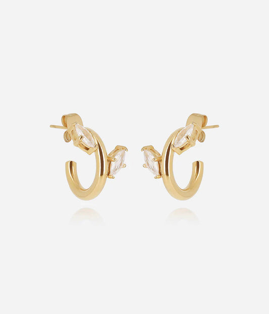 Boucles d’oreilles Mesagne Zag créoles dorées doubles avec chaîne et cristal