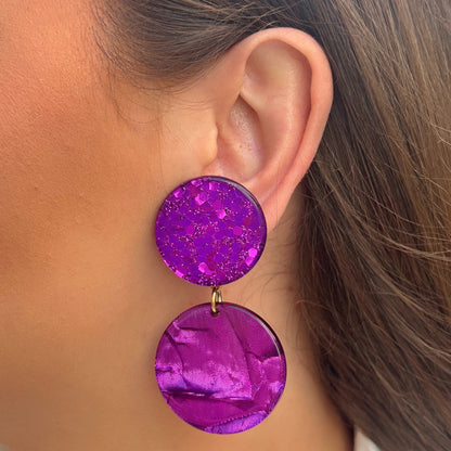 Boucles d’oreilles Mila Glitter Violet à paillettes Francine Bramli Paris
