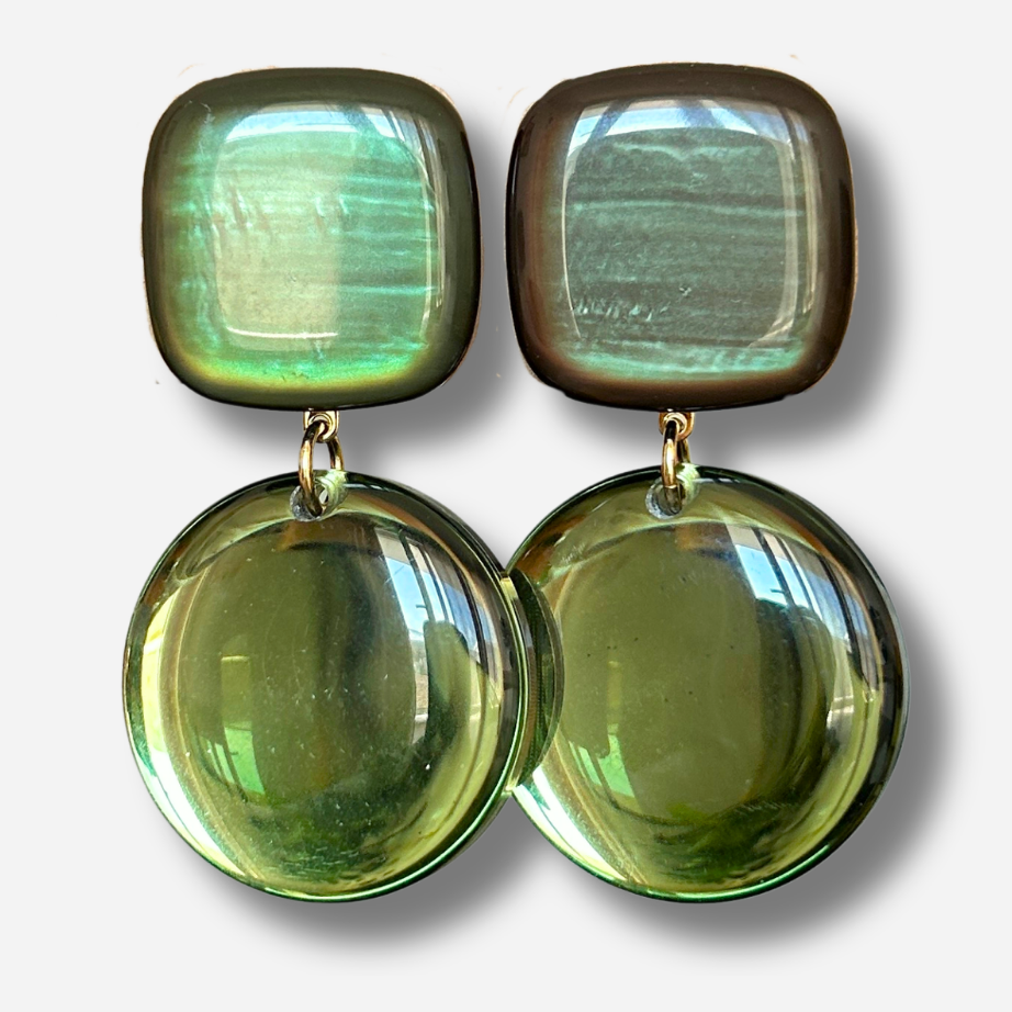 Boucles d’oreilles Mila Miroir Kaki vertes Francine Bramli Paris
