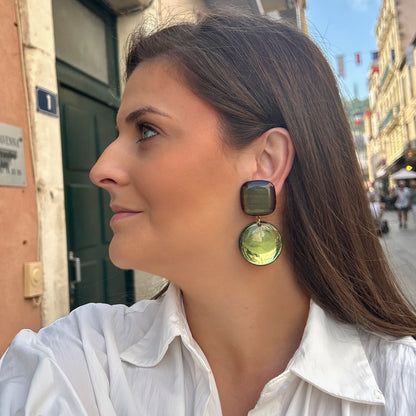 Boucles d’oreilles Mila Miroir Kaki vertes Francine Bramli Paris

