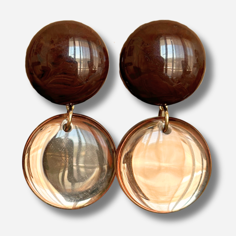 Boucles d’oreilles Mila Miroir Marron ambrées Francine Bramli Paris
