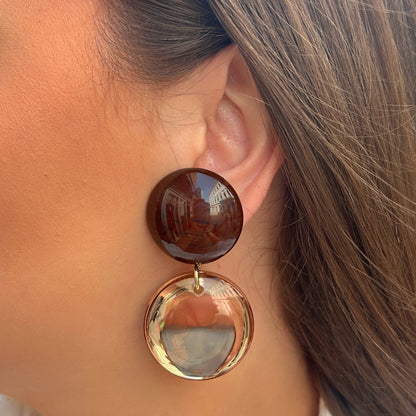 Boucles d’oreilles Mila Miroir Marron ambrées Francine Bramli Paris
