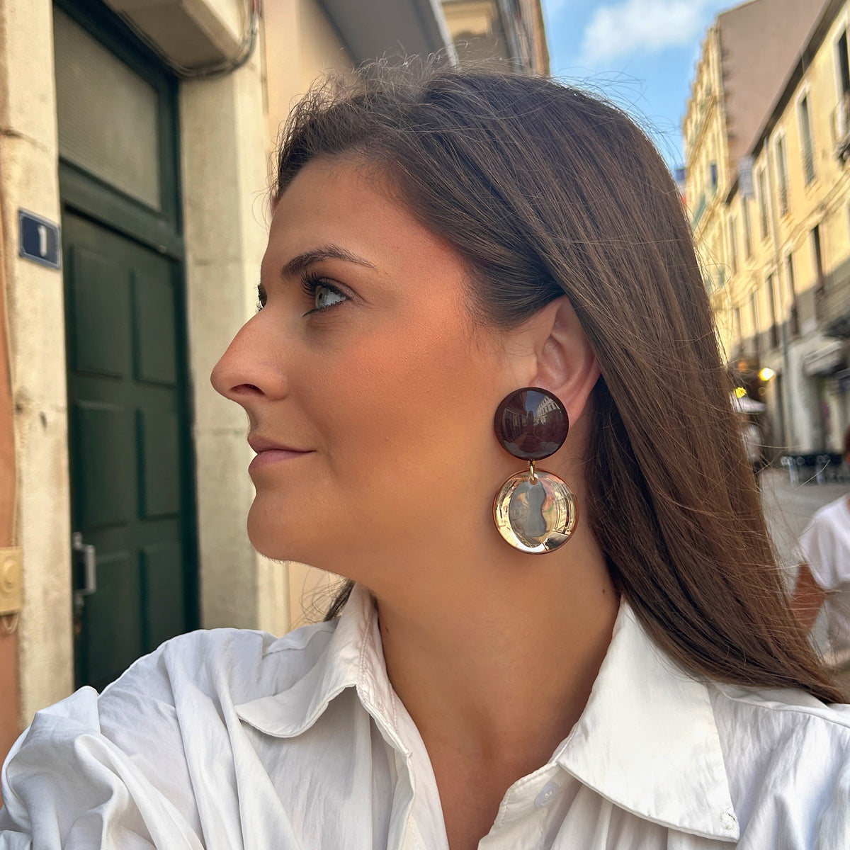 Boucles d’oreilles Mila Miroir Marron ambrées Francine Bramli Paris
