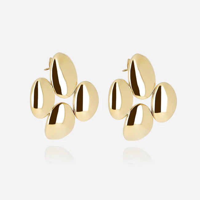 Boucles d’oreilles Moebi ZAG en acier inoxydable doré au design organique bombé