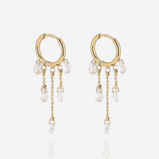 Boucles d’oreilles Molfetta ZAG en acier inoxydable doré avec pampilles en zirconiums blancs