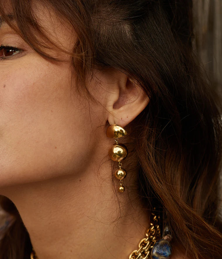 Boucles d’oreilles Mystique ZAG en acier inoxydable doré ou bicolore avec sphères suspendues