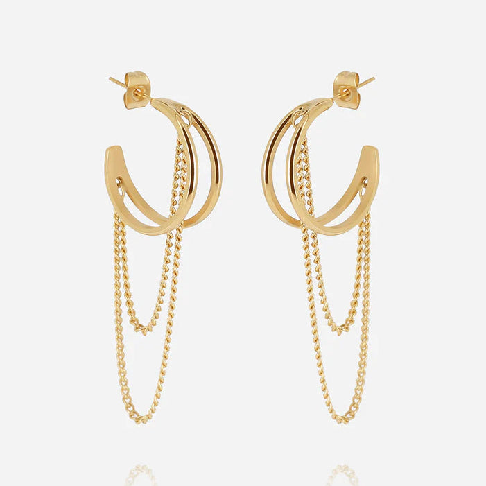 Boucles d’oreilles Nereal ZAG en acier inoxydable doré avec chaînes pendantes