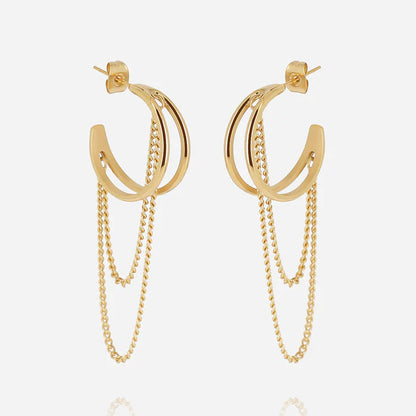 Boucles d’oreilles Nereal ZAG en acier inoxydable doré avec chaînes pendantes