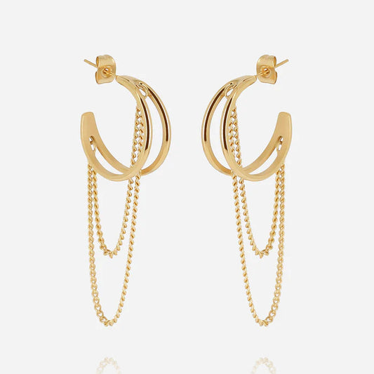 Boucles d’oreilles Nereal ZAG en acier inoxydable doré avec chaînes pendantes
