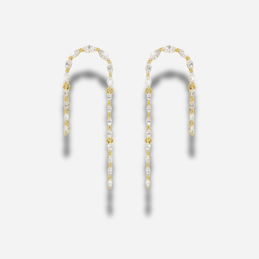 Boucles d’oreilles Niagara Mya Bay créoles pendantes dorées avec strass