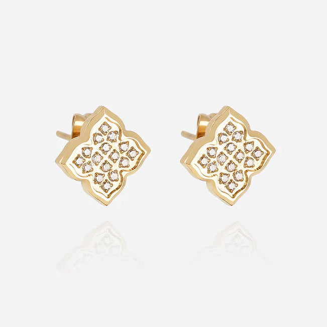 Boucles d’oreilles Norris ZAG en acier inoxydable doré en forme de trèfle avec zirconiums