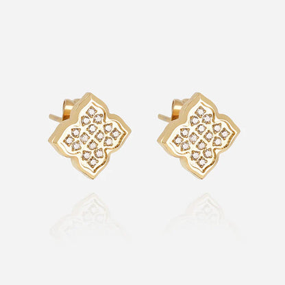 Boucles d’oreilles Norris ZAG en acier inoxydable doré en forme de trèfle avec zirconiums