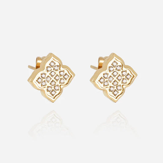 Boucles d’oreilles Norris ZAG en acier inoxydable doré en forme de trèfle avec zirconiums