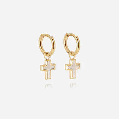 Boucles d’oreilles Olyde ZAG en acier inoxydable doré avec pendentif croix nacrée