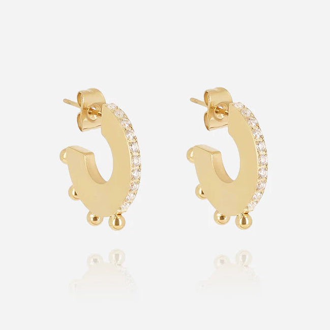 Boucles d’oreilles Orris ZAG en acier inoxydable doré avec zirconiums