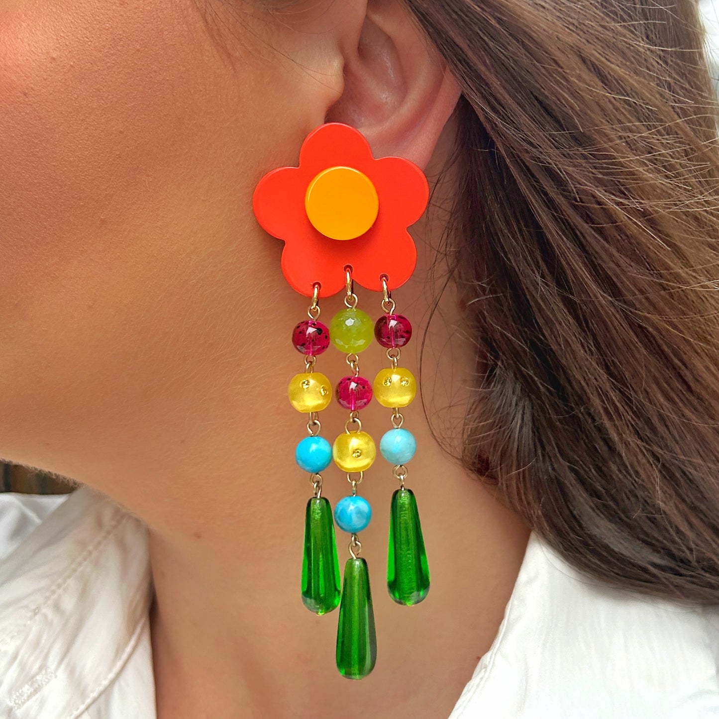 Boucles d'oreilles Pampilles Flower Multi Francine Bramli multicolores en forme de fleur