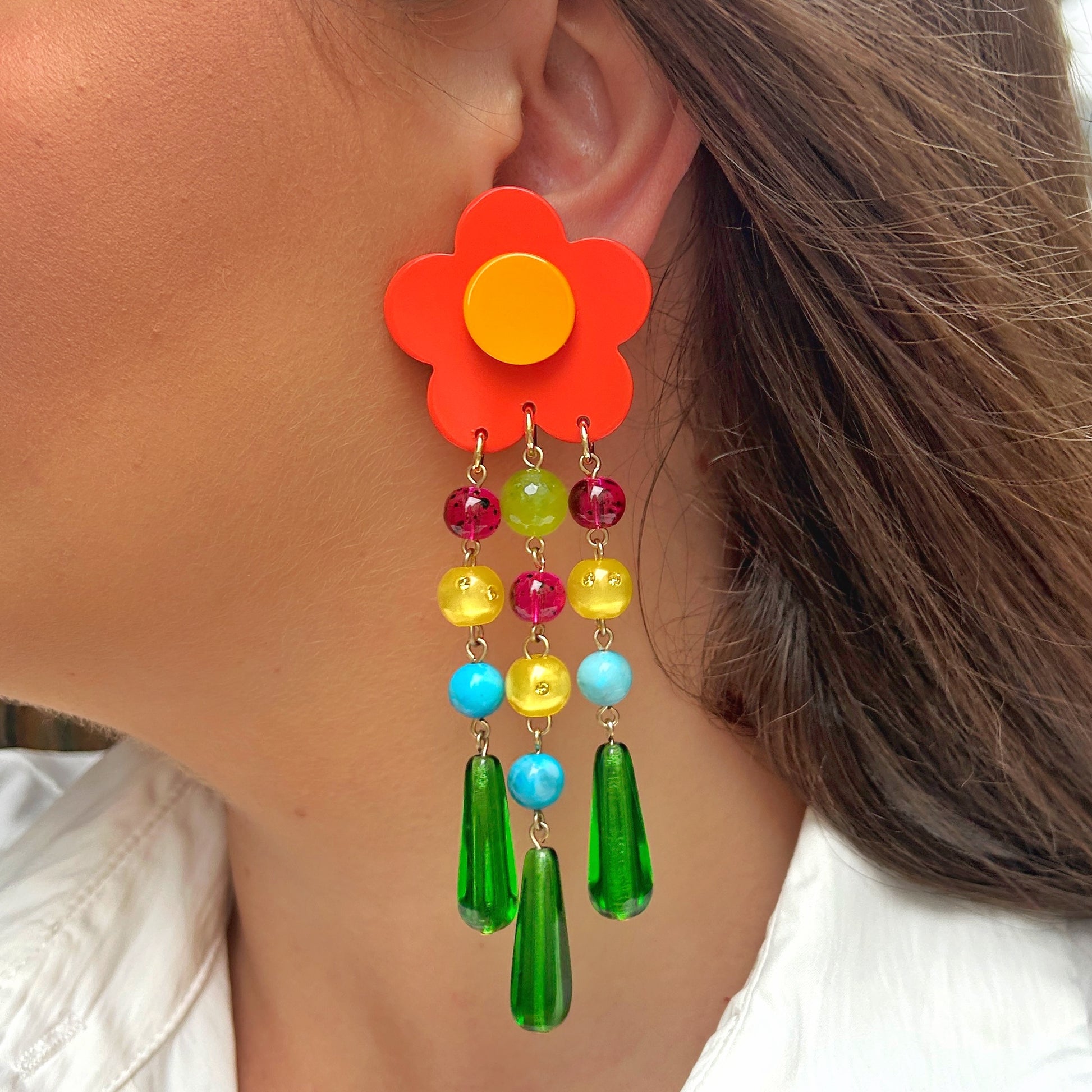 Boucles d'oreilles Pampilles Flower Multi Francine Bramli multicolores en forme de fleur