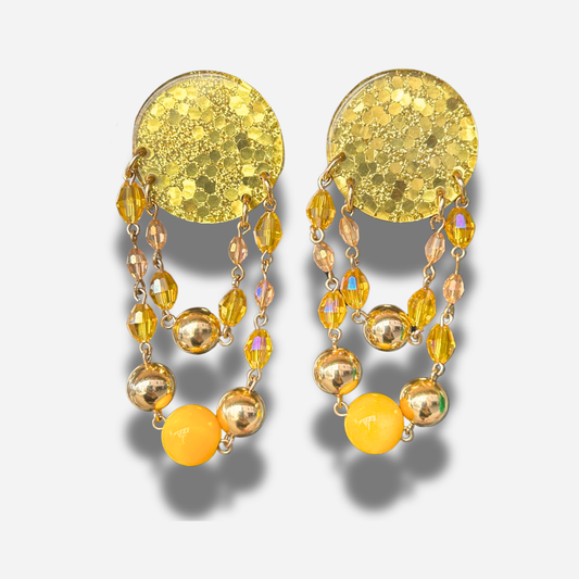 Boucles d’oreilles Pampilles jaune doré Francine Bramli Paris perles cristal