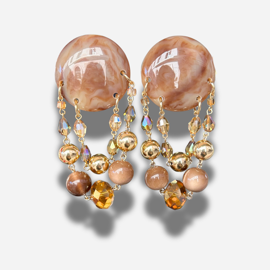 Boucles d’oreilles Pampilles nude doré Francine Bramli Paris cristal et perles