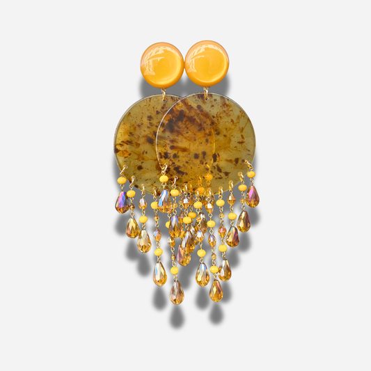 Boucles pampilles ocre Francine Bramli Paris résine ambre doré