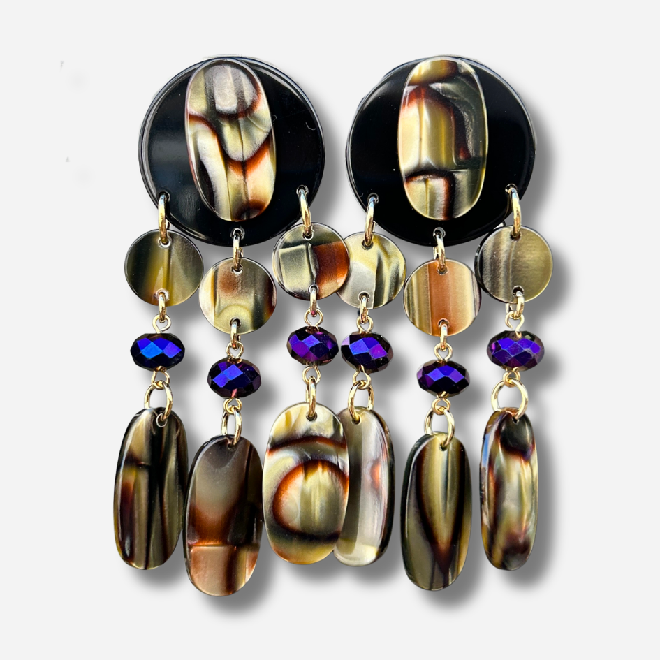 Boucles d’oreilles Pampilles Onyx Francine Bramli Paris noir et doré
